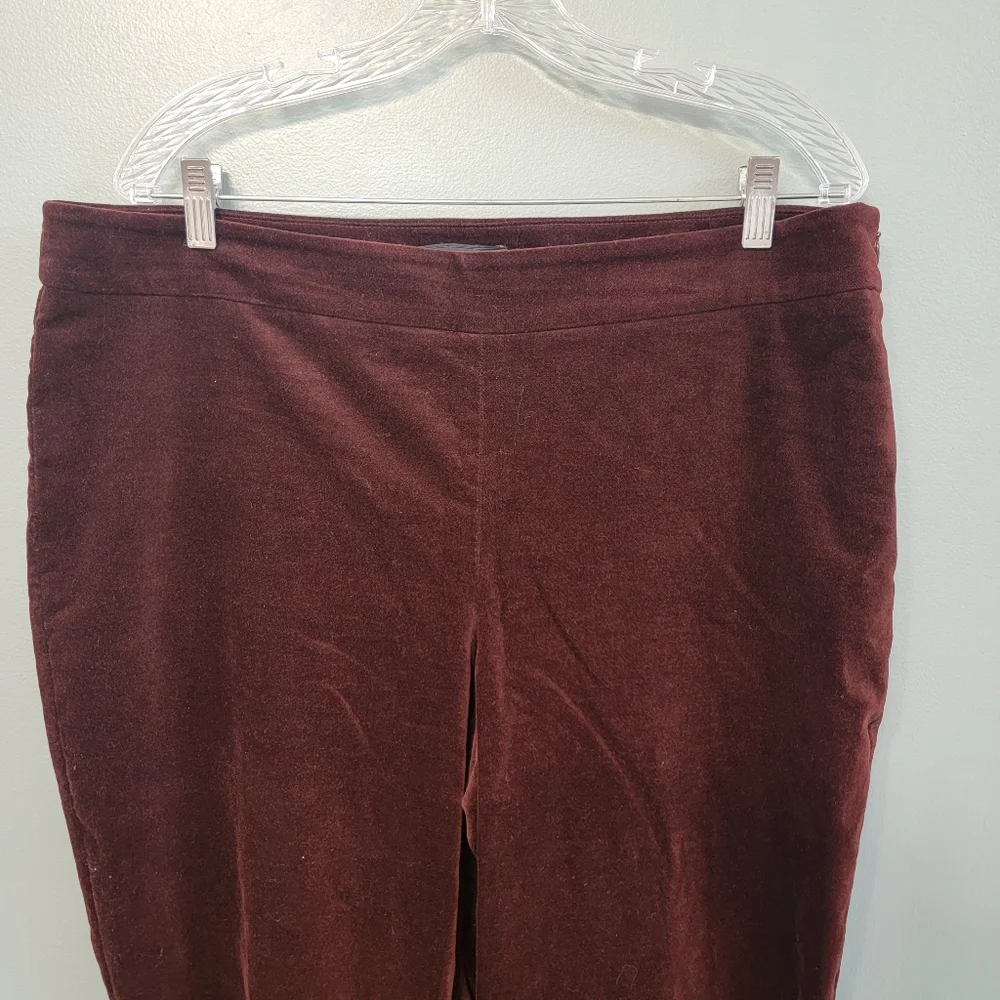 Talbots Curvy Velvet Dark Burgandy Side Zip Pants‎ Womens Plus Size 16 Office